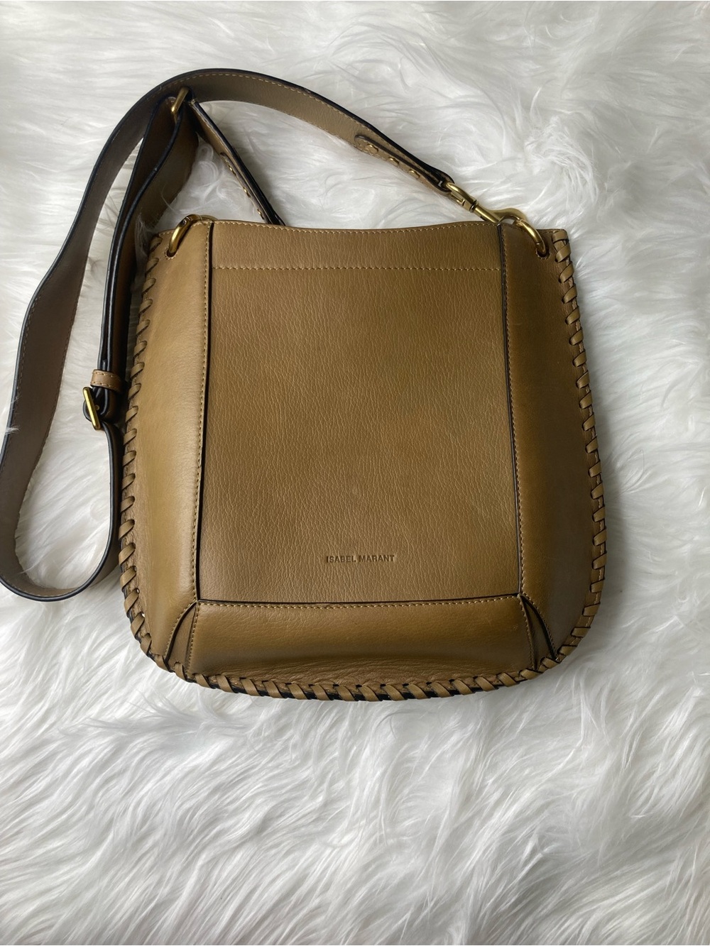 Isabel Marant Brown Leather Shoulder Bag with Whipstitch Trim